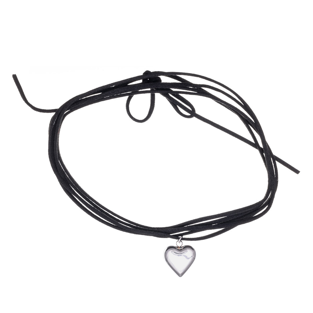 Wrap-around choker necklace with heart pendant (Steel 316L)