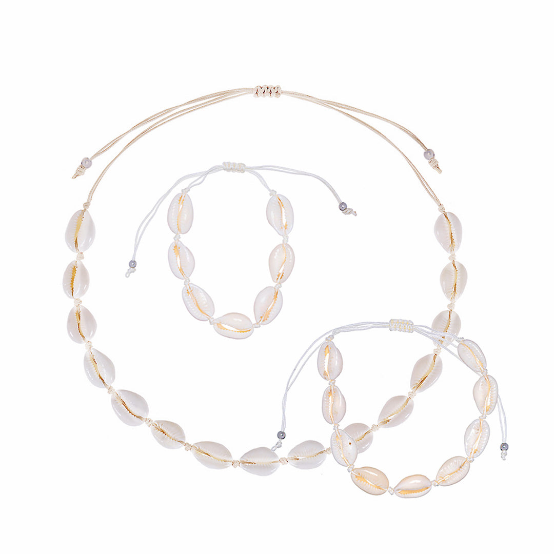Shell bracelet, necklace anklet set