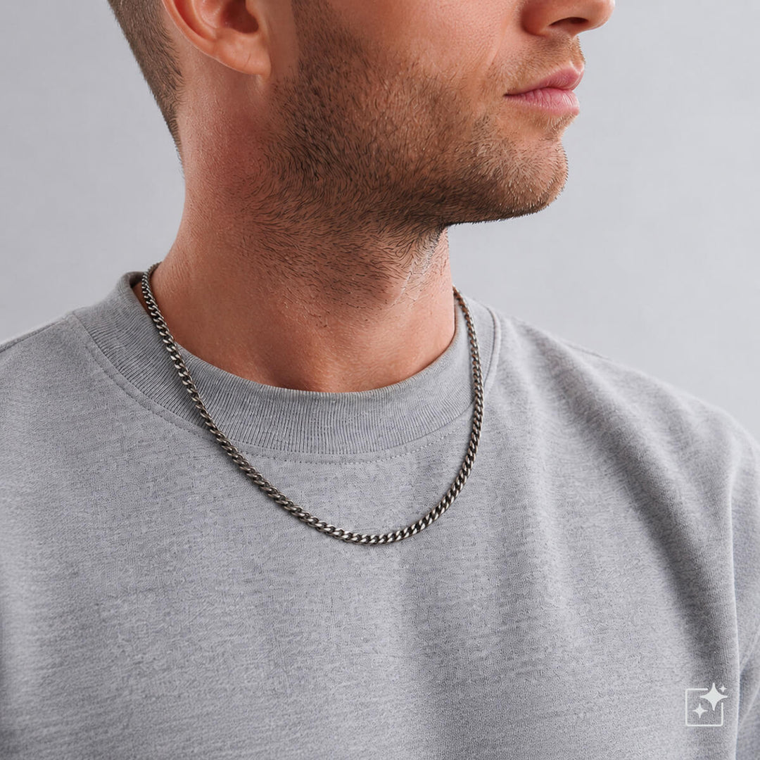Solid steel curb chain necklace, 6 mm, 60 cm (316L steel)