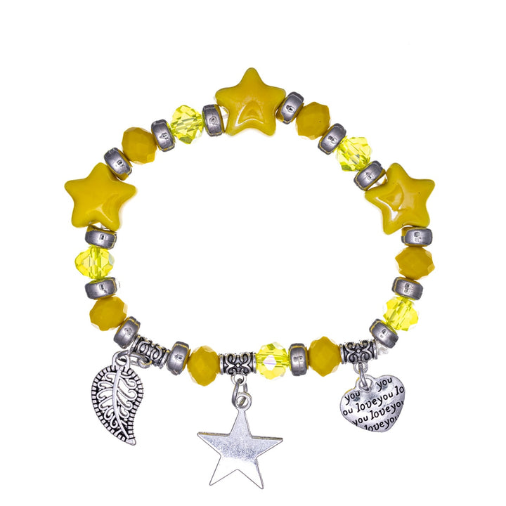 Flexible colourful star beaded bracelet with pendants