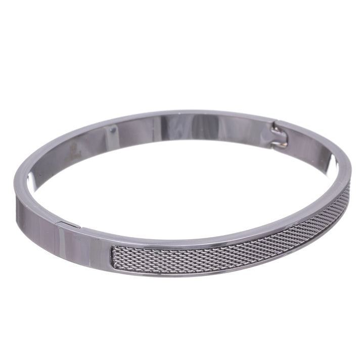 Textured steel bracelet with hinge