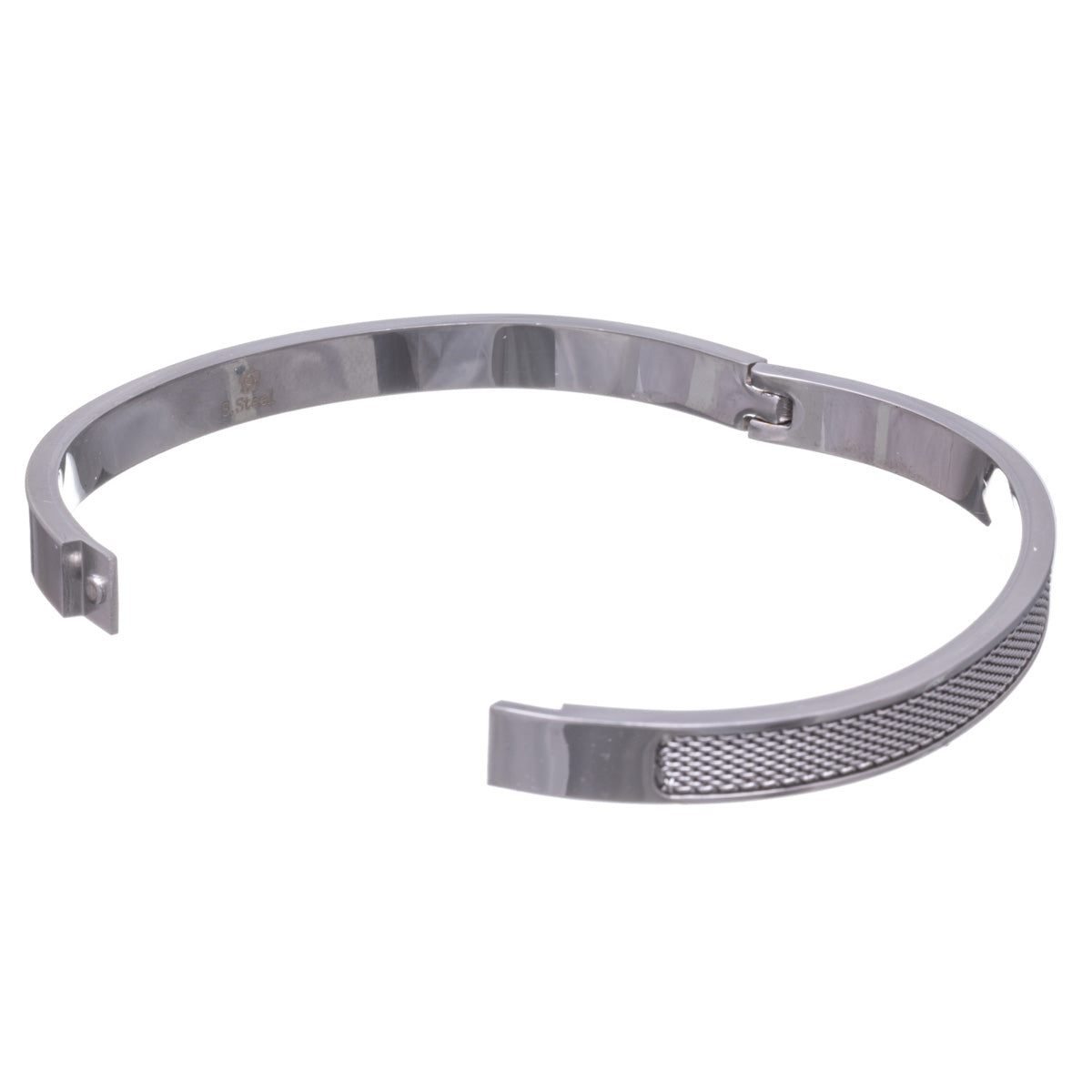 Textured steel bracelet with hinge