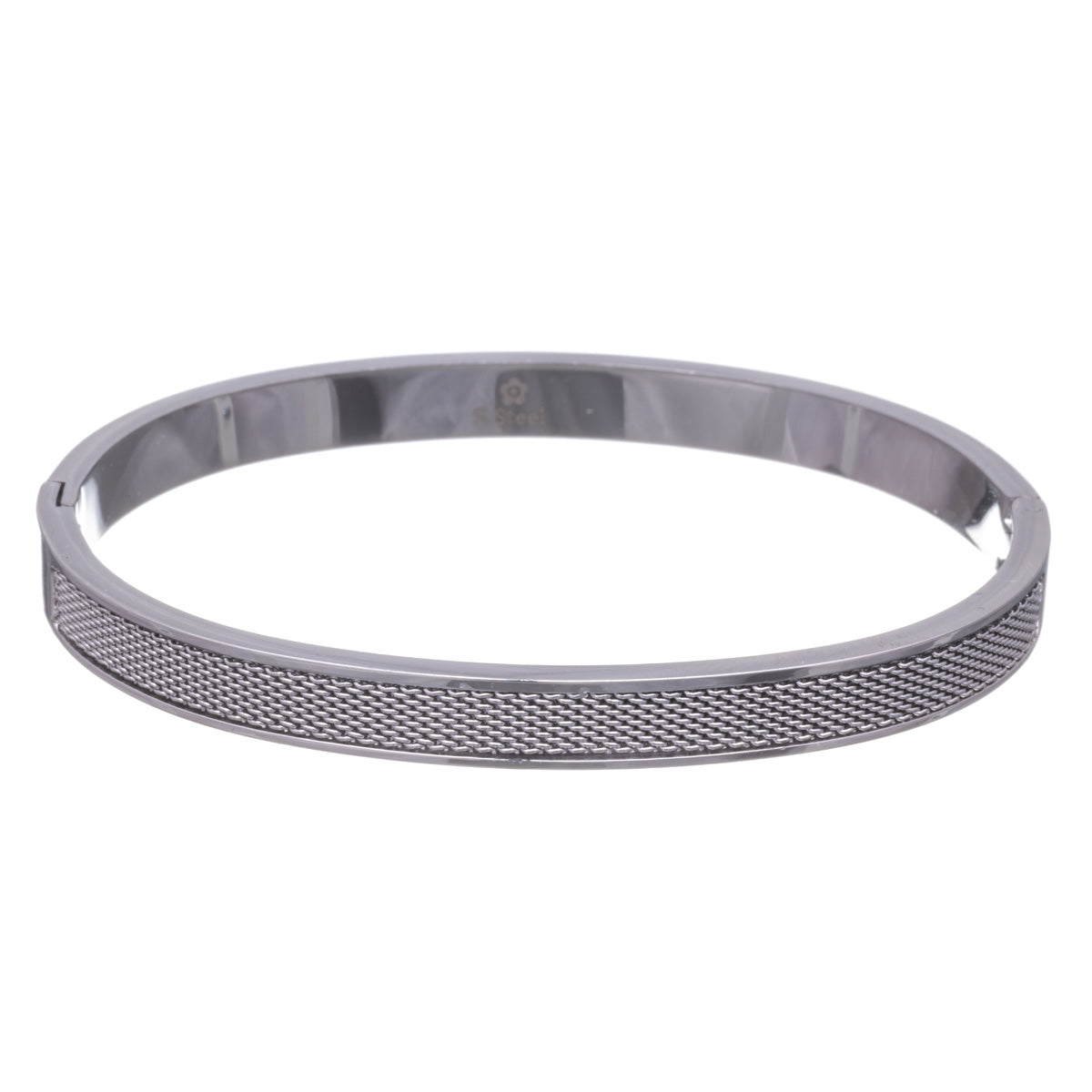 Textured steel bracelet with hinge