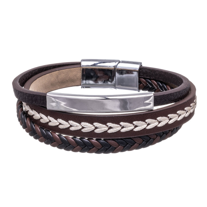 Dreireihiges Lederarmband mit Platte 21cm