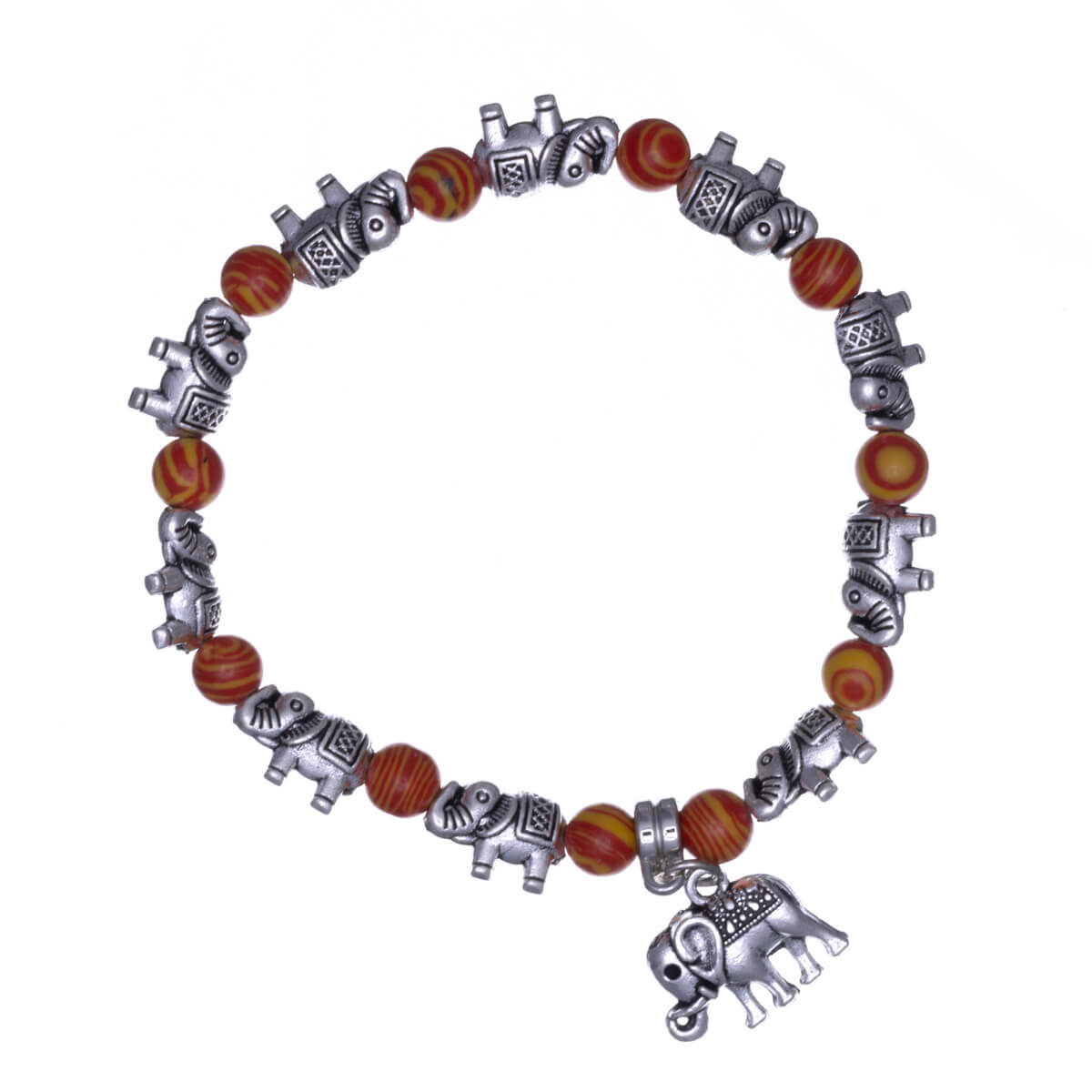 Flexible colourful elephant bracelet with pendant