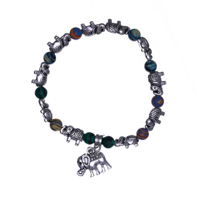 Flexible colourful elephant bracelet with pendant