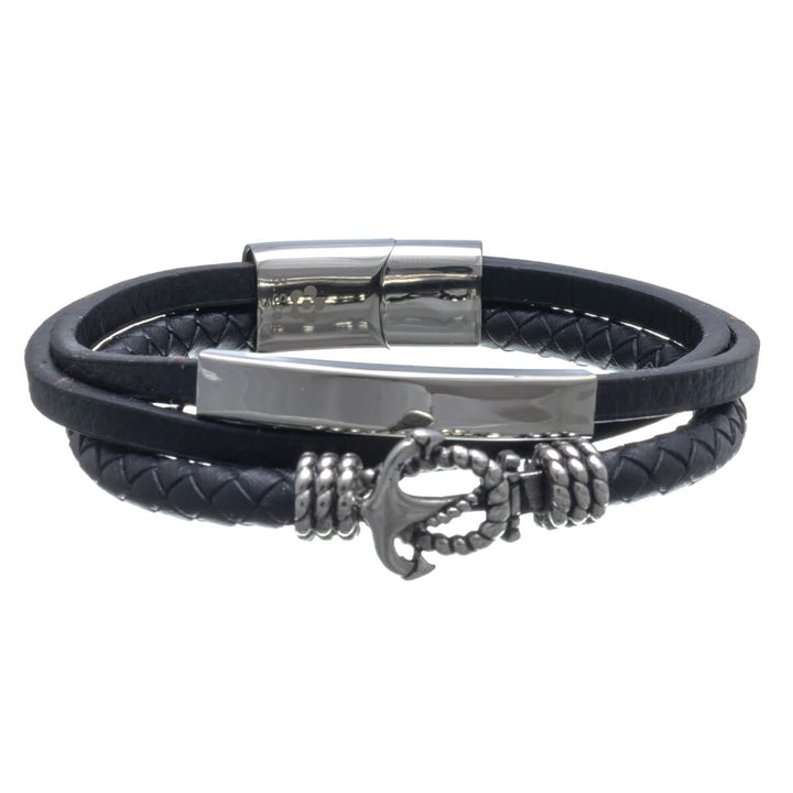 Schlichtes Lederarmband mit Anker (Stahl 316L)