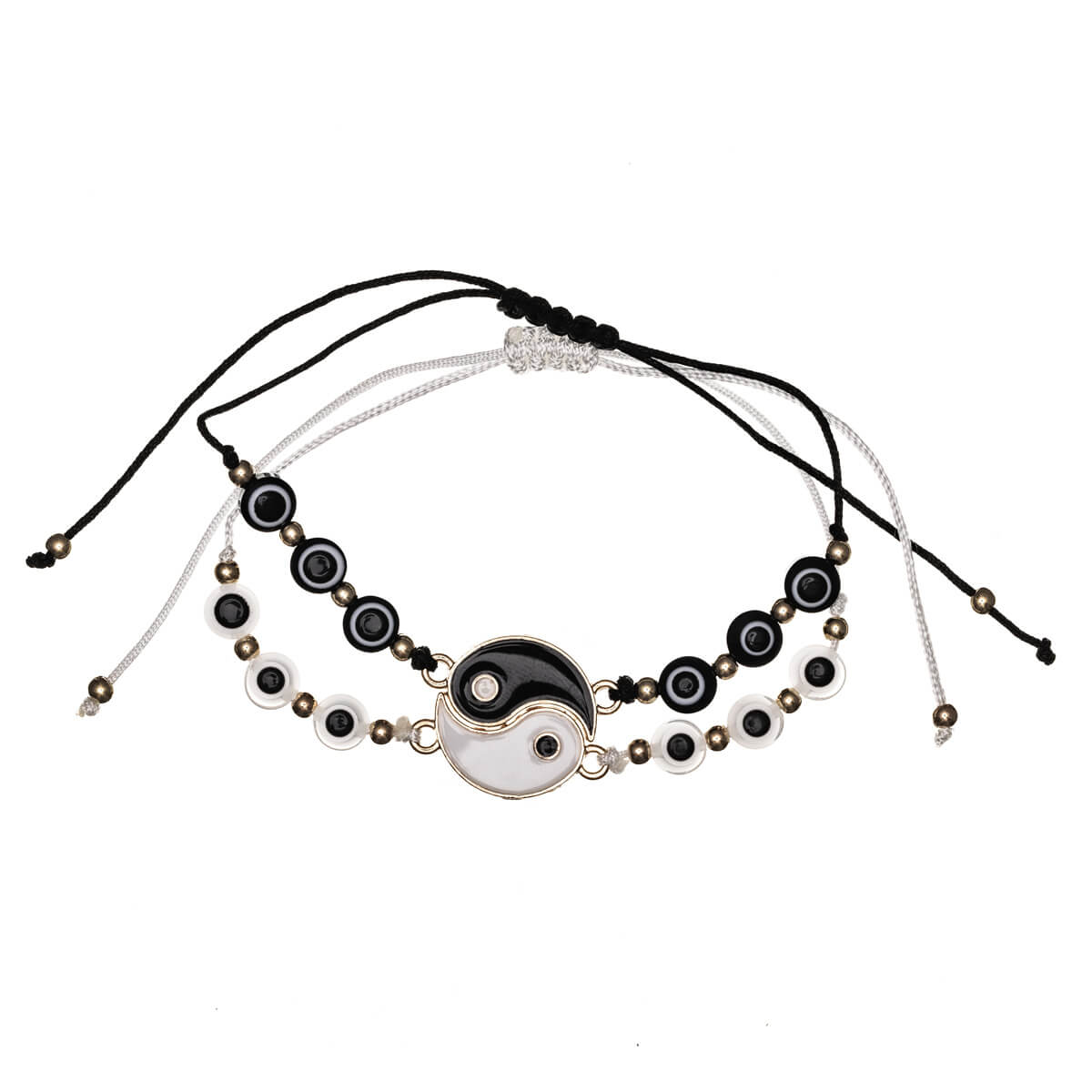 Yin yang friendship bracelet adjustable bracelet 2pcs