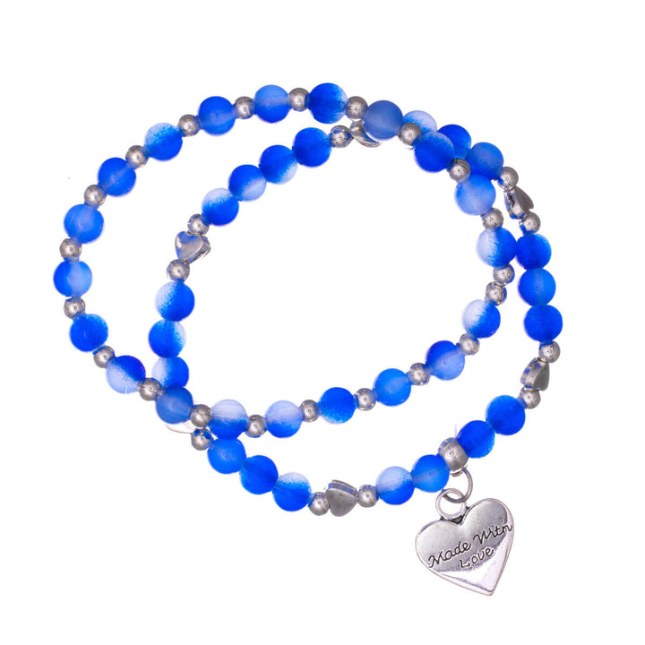 Flexible beaded bracelet with heart pendant 2pcs