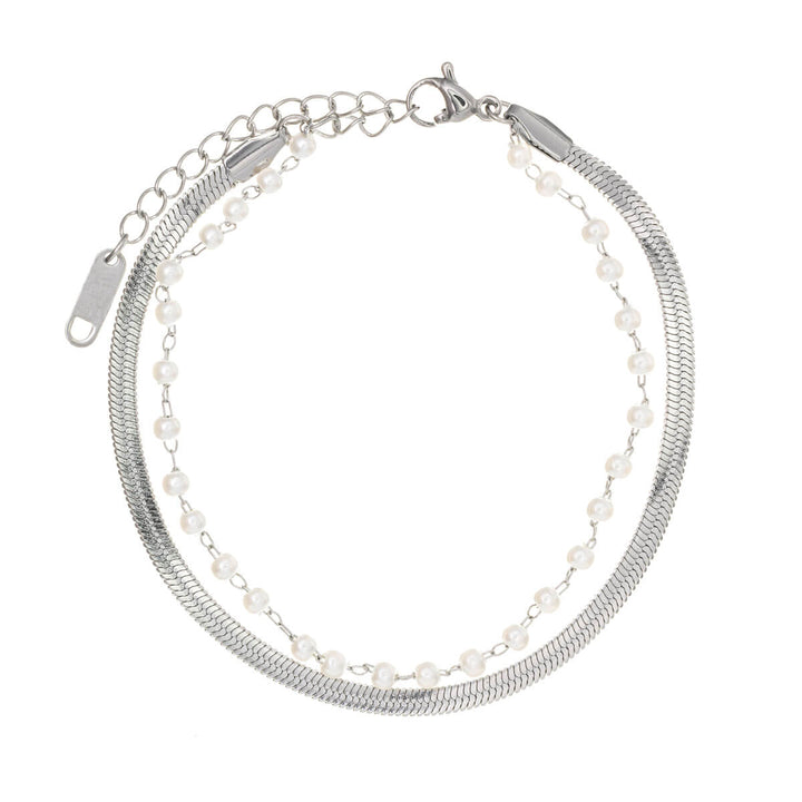 Stahlperlenarmband mit flacher Kette (Stahl 316L)