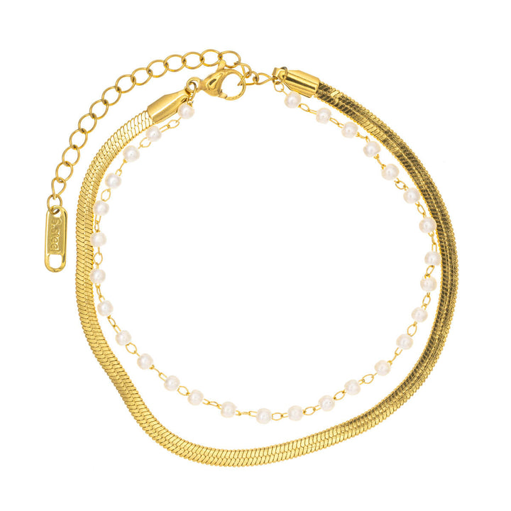 Stahlperlenarmband mit flacher Kette (Stahl 316L)