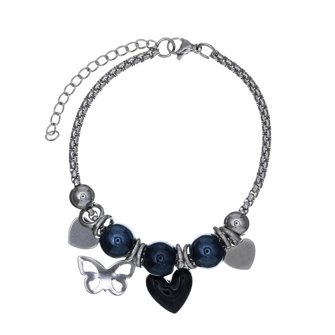 Bracelet with colourful beads and heart pendants (Steel 316L)