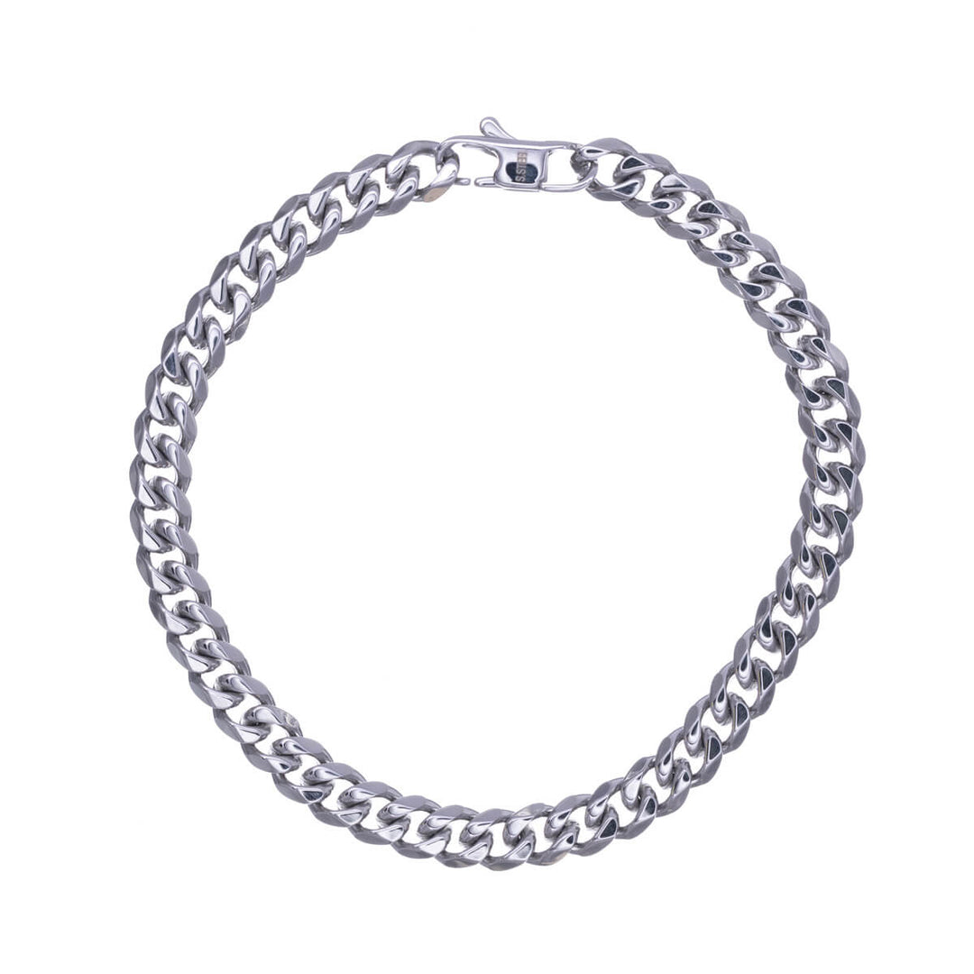 Flat angled armoured chain bracelet 7mm 20.5cm (Steel 316L)