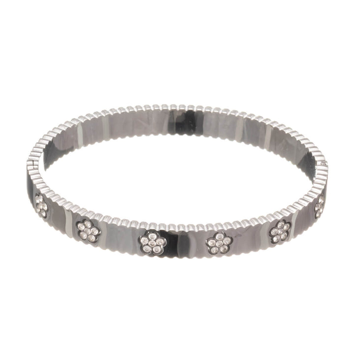 Flower patterned steel bracelet with hinge (Steel 316L)