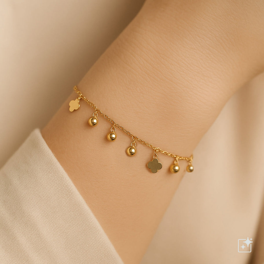 Stålarmband med pärl- och blomhängen (stål 316L)