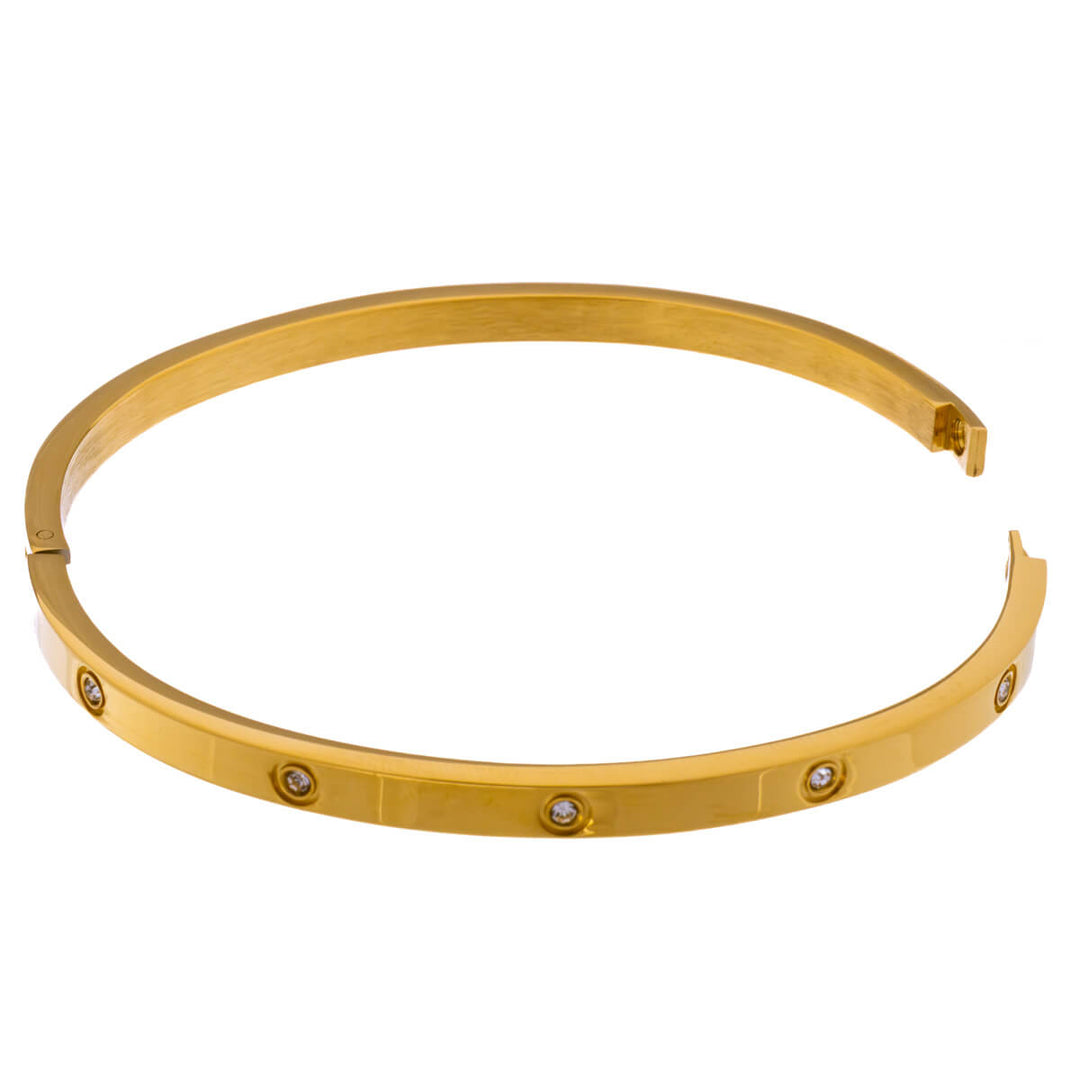 Smalt armband med zirkoniastenar och gångjärn (Stål 316L)