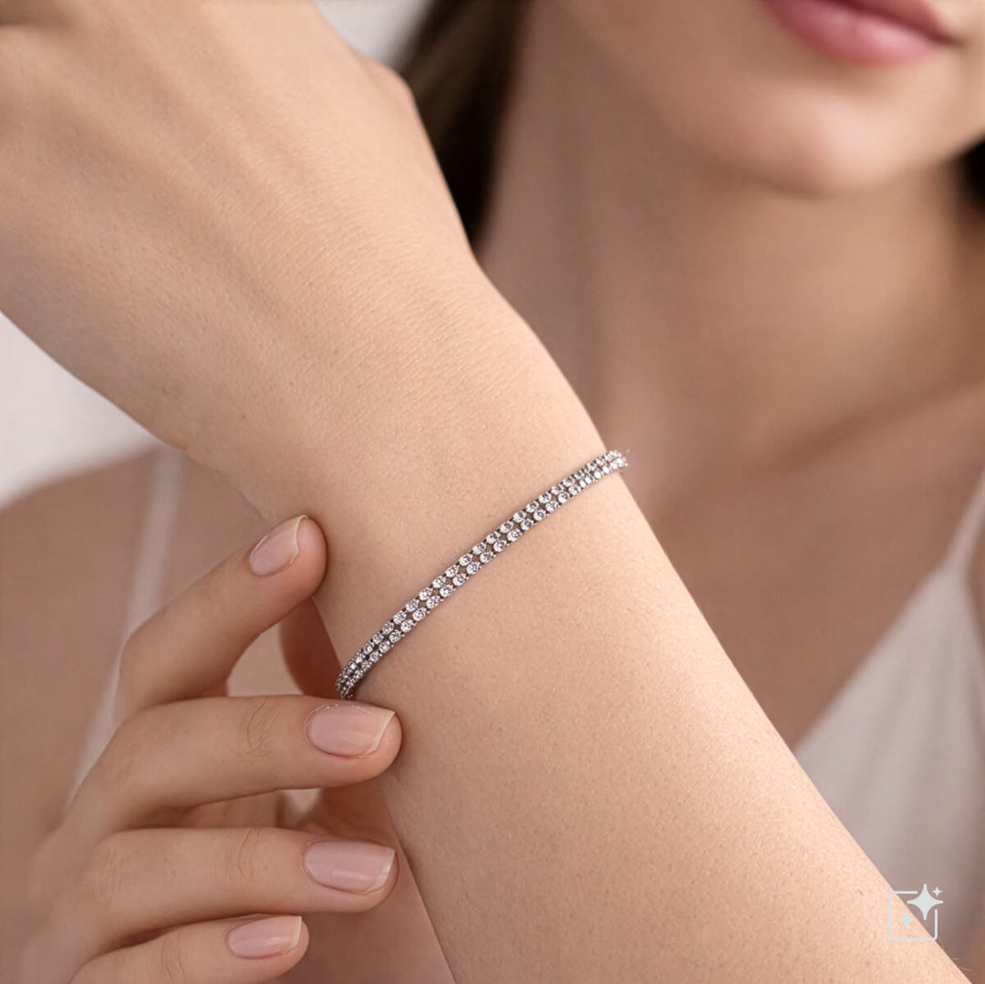 Double-row round zirconia tennis bracelet