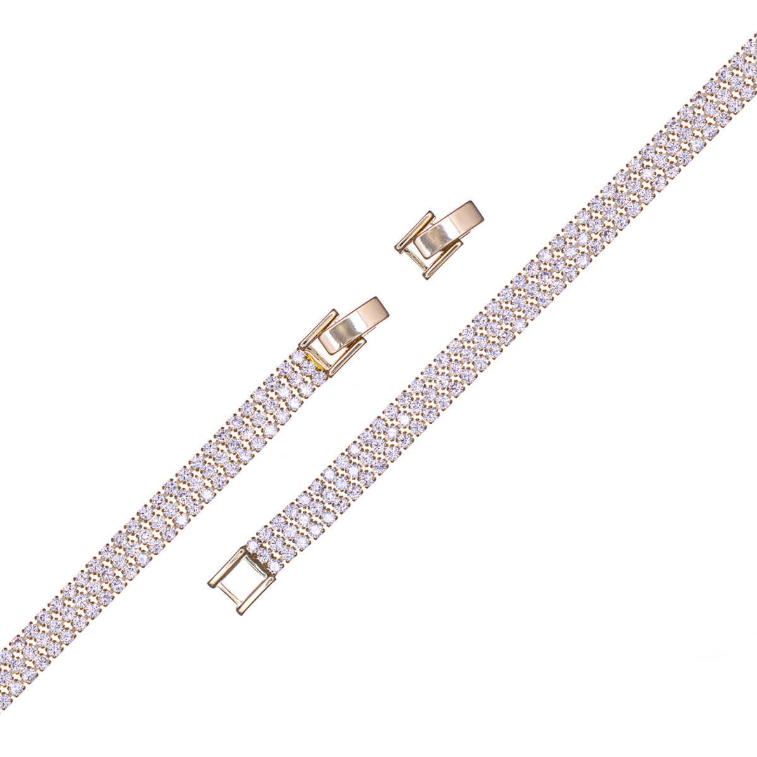 Three-row round zirconia tennis bracelet