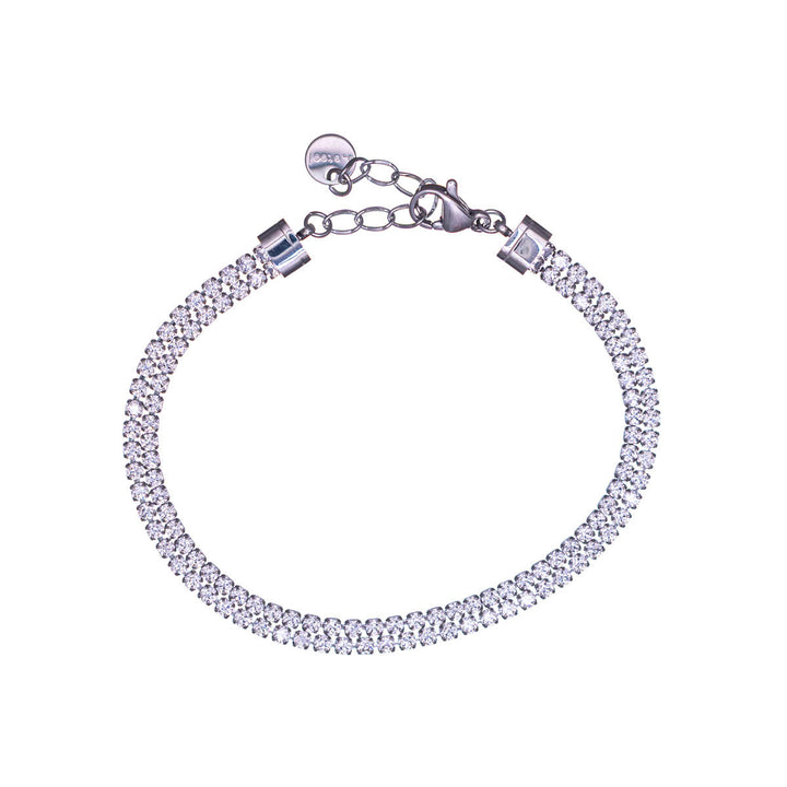 Double-row round zirconia tennis bracelet with adjustable chain