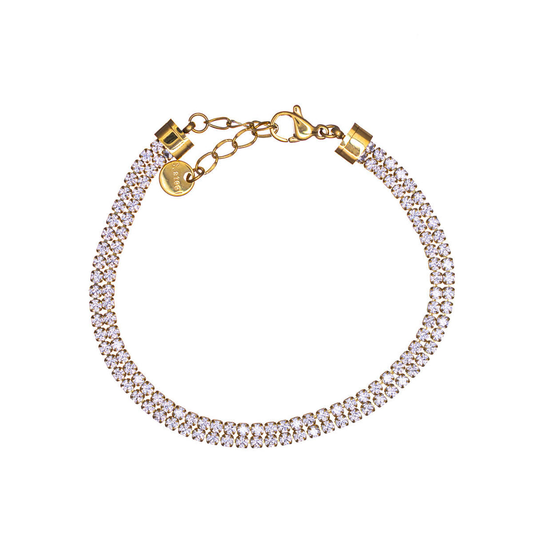 Double-row round zirconia tennis bracelet with adjustable chain