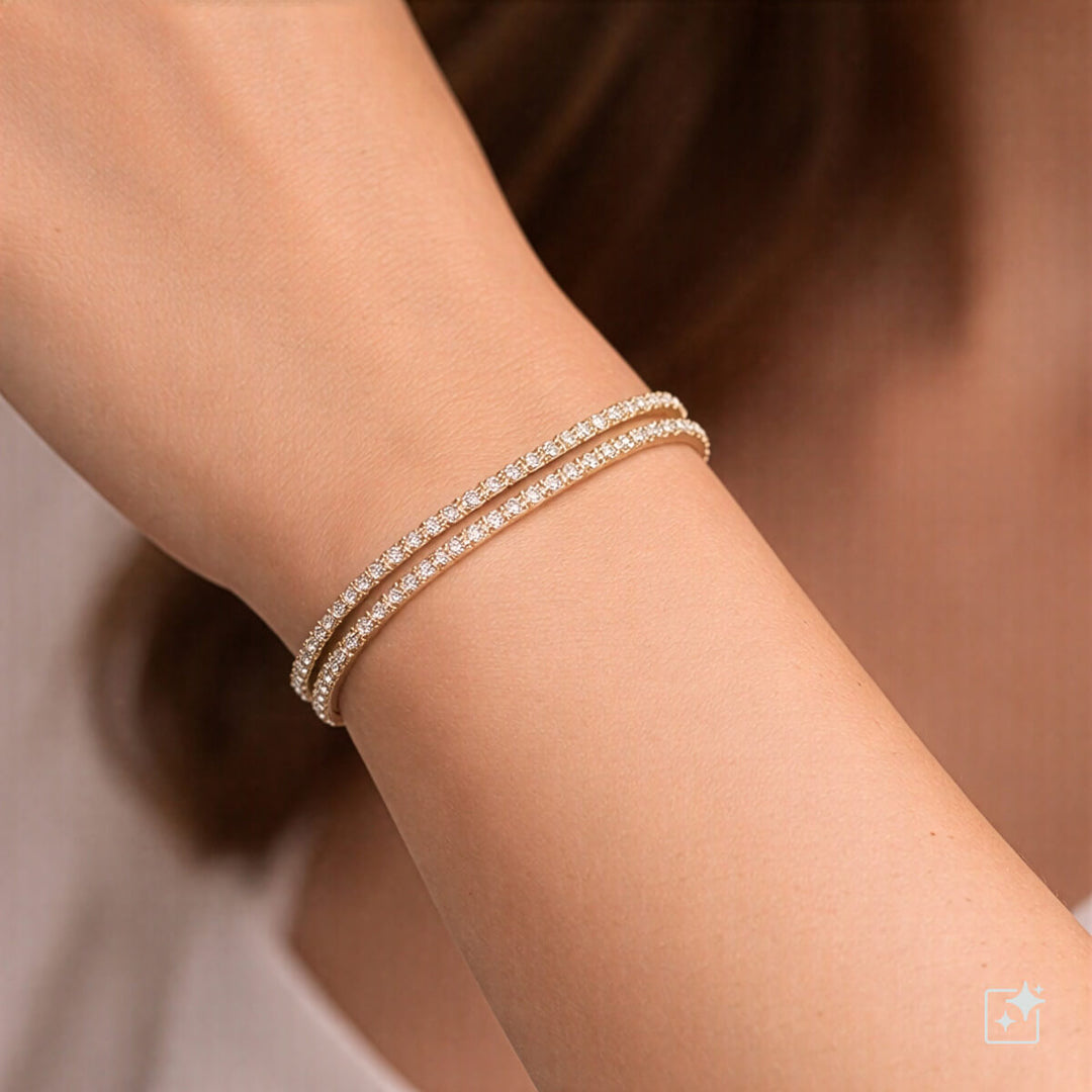 Double-row round zirconia tennis bracelet with adjustable chain