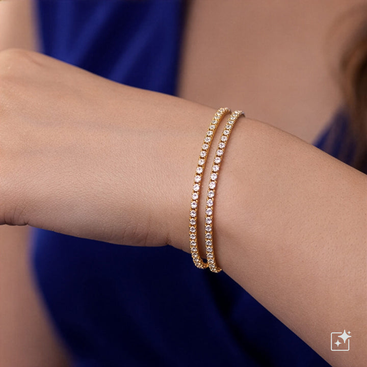 Double-row round zirconia tennis bracelet with adjustable chain