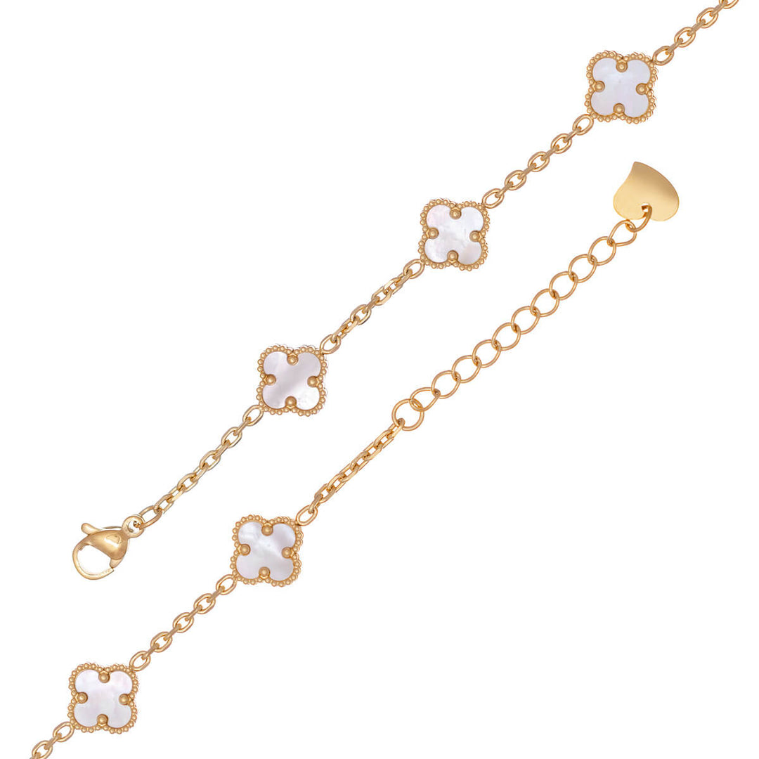 Delicate four-leaf clover bracelet with pearl (Gold-plated steel 316L)
