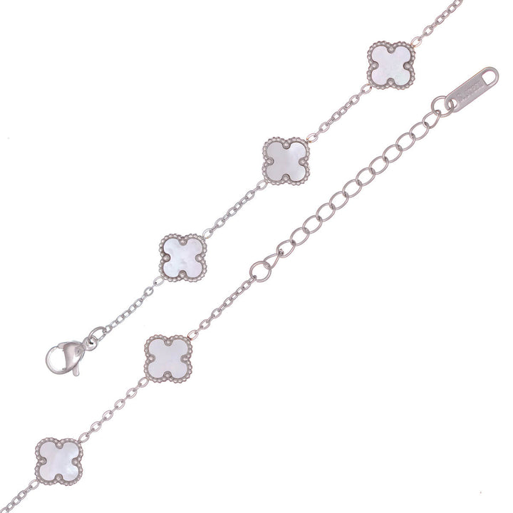 Delicate four-leaf clover bracelet with pearl (316L steel)