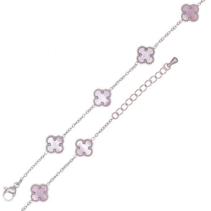 Delicate four-leaf clover bracelet with pearl (316L steel)