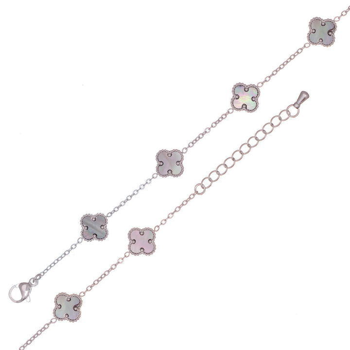 Delicate four-leaf clover bracelet with pearl (316L steel)