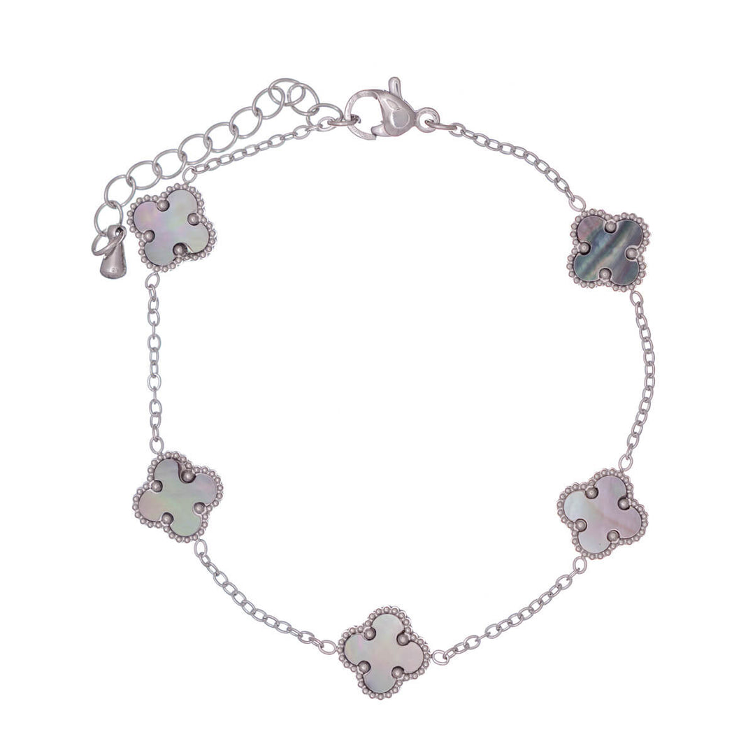 Delicate four-leaf clover bracelet with pearl (316L steel)