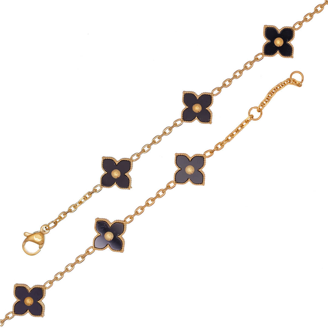 Delicate four-leaf clover bracelet with black finish (PVD-coated steel)