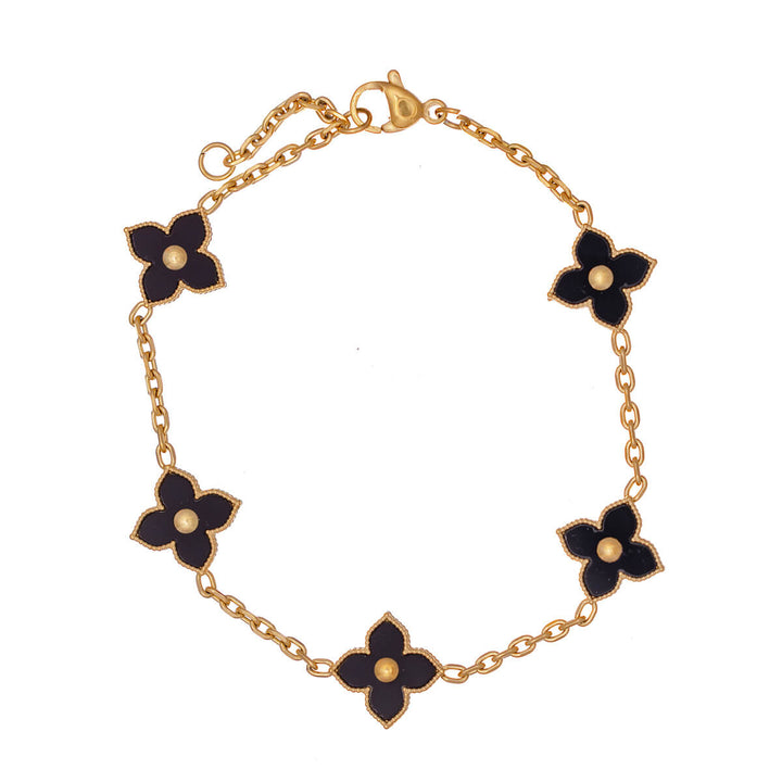 Delicate four-leaf clover bracelet with black finish (PVD-coated steel)