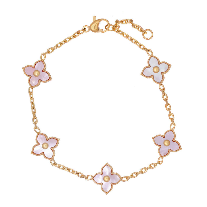 Delicate four-leaf clover bracelet with pearl finish (PVD gold-plated steel)