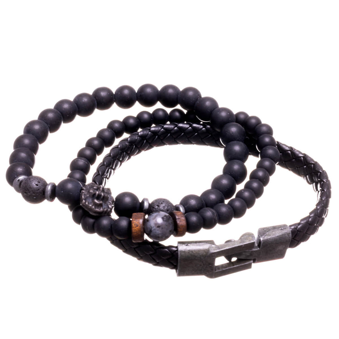 Men's bracelet set, 3 pieces – Black & steel