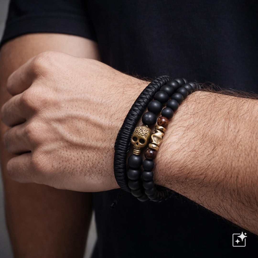 Armbandsset för män, 3 delar – Skull Black