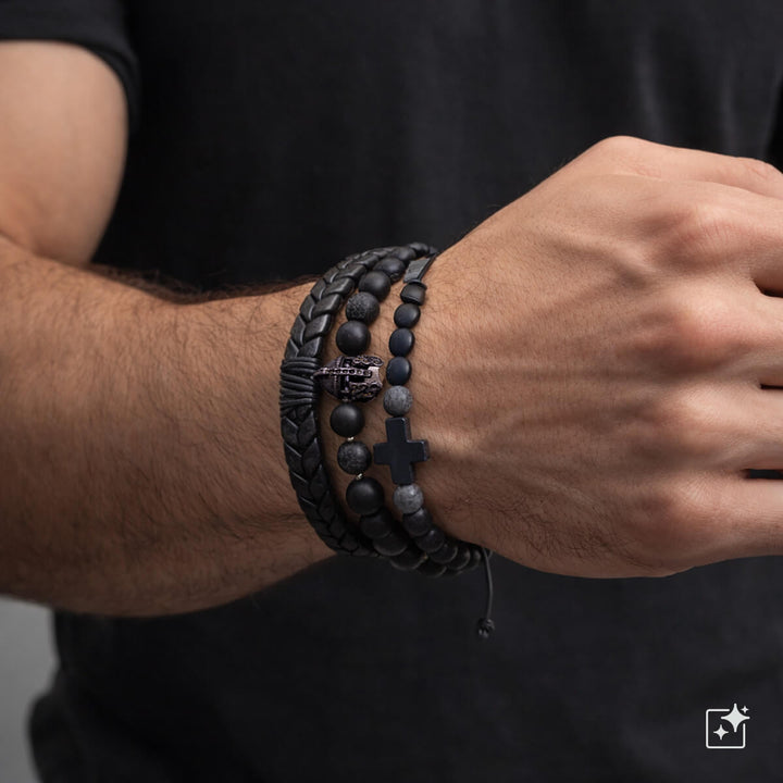 Men's wristband set, 3 pcs – Warrior Cross Black