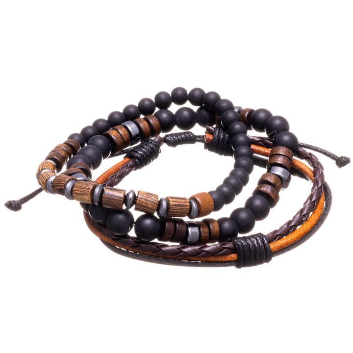 Men's wristband set – Brown & Black (3 pcs)