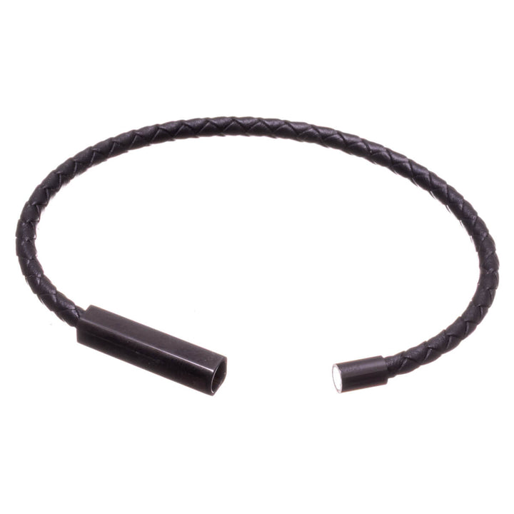 Thin men's leather bracelet – Magnetic clasp (316L steel)