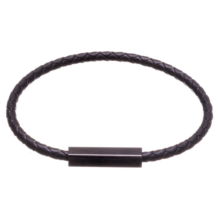 Thin men's leather bracelet – Magnetic clasp (316L steel)