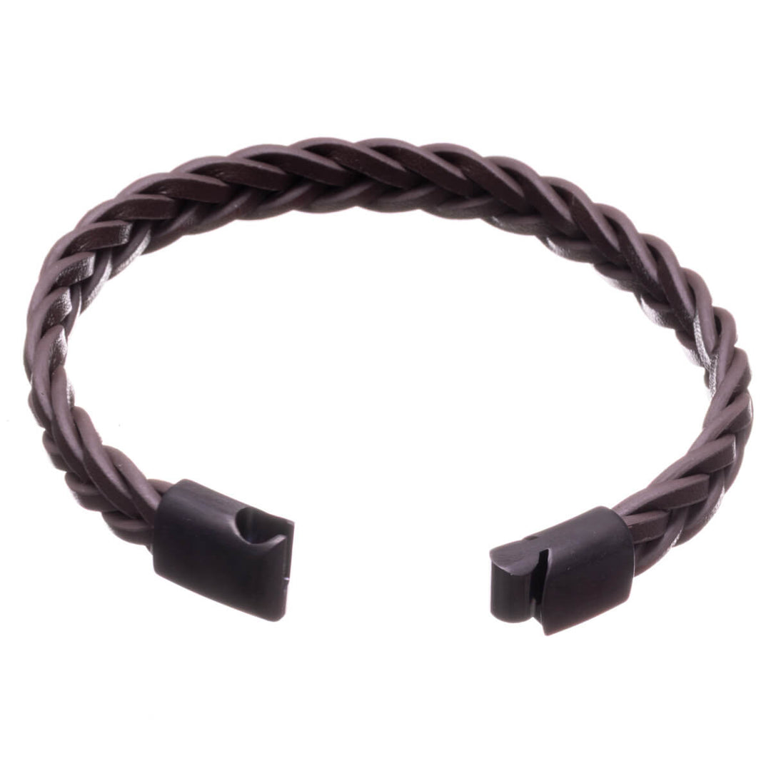 Braided men's leather bracelet – Magnetic clasp (Brown)
