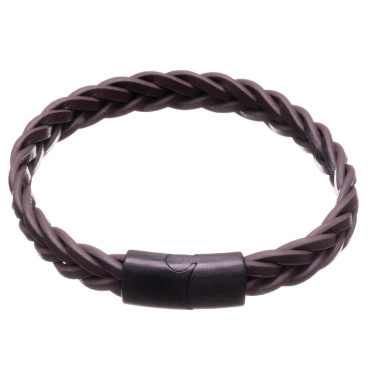 Braided men's leather bracelet – Magnetic clasp (Brown)