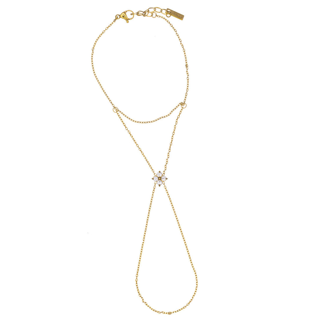 Käsikoru sormuksella zirkonia kukkakoristeella – kirurginteräs 316L