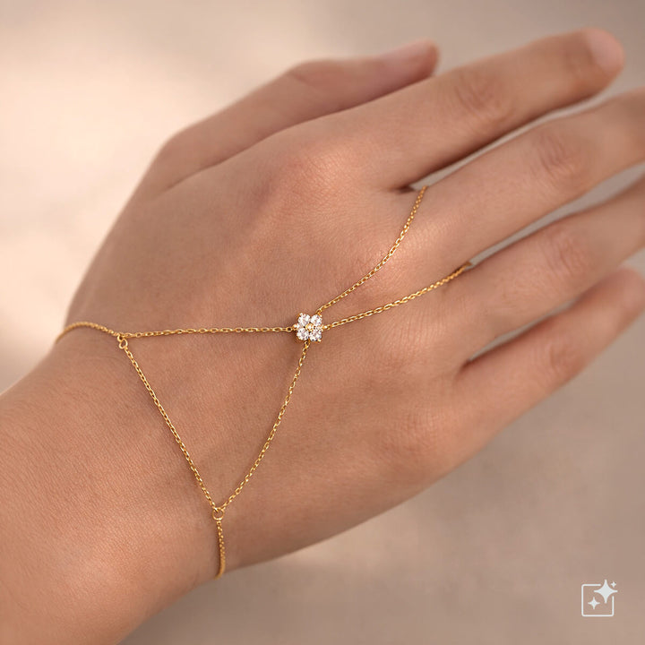 Käsikoru sormuksella zirkonia kukkakoristeella – kirurginteräs 316L