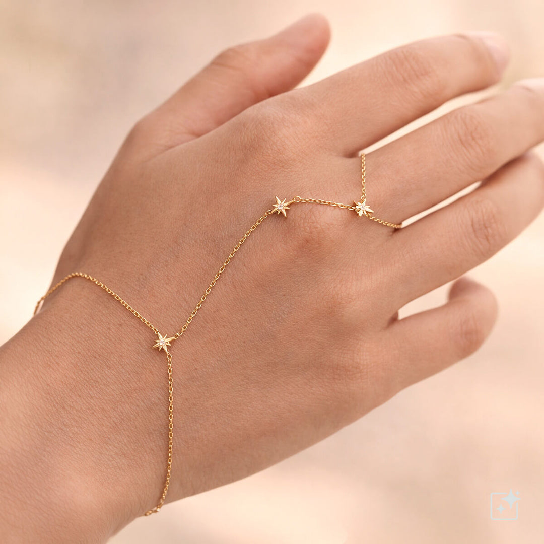 Käsikoru sormuksella tähtikoristeilla – kirurginteräs 316L