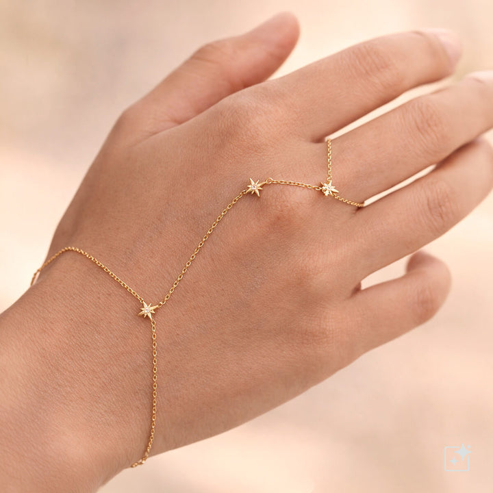 Käsikoru sormuksella tähtikoristeilla – kirurginteräs 316L