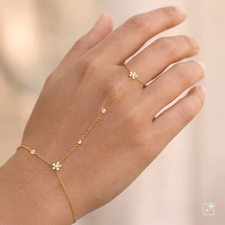 Käsikoru sormuksella zirkonia kukkakoristeilla – kirurginteräs 316L