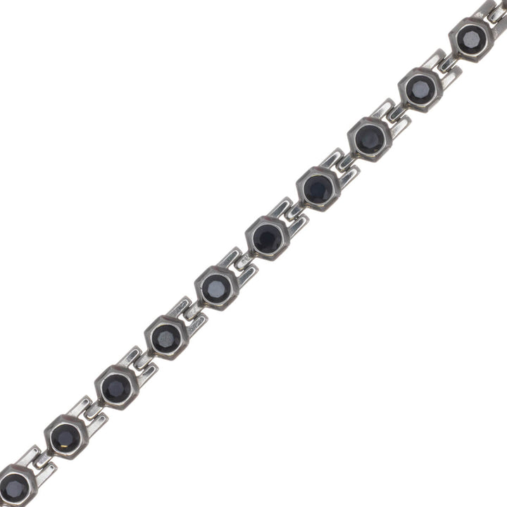 Men's steel bracelet with round black glass stones (316L steel)