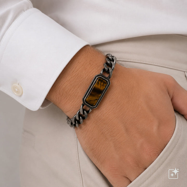 Tank chain bracelet with stone (316L stainless steel)