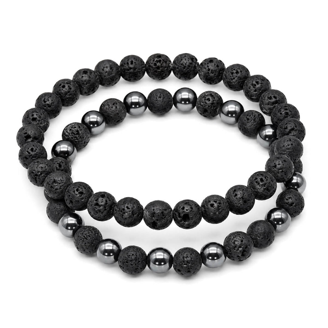 Set mit 2 Armbändern aus schwarzem Lavastein